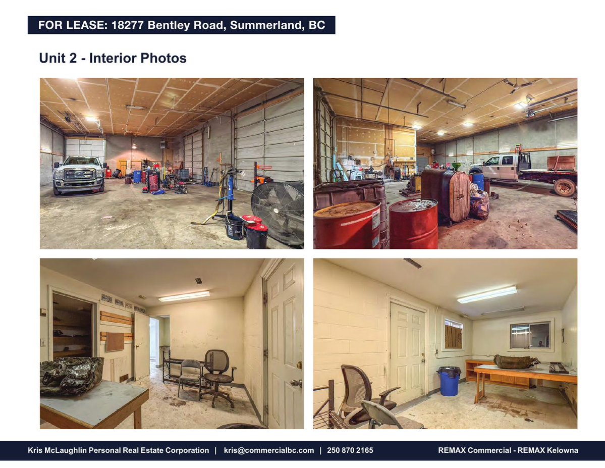 kmclaughlinCCIM's tweet photo. FOR LEASE | 18277 Bentley Rd, Summerland
±5,440 SF / ±3,745 SF industrial units + ±13,500 SF yard.
Package: https://t.co/G3iLuDrkEb
#CCIM #REMAXCommercial https://t.co/wAh4ehAjfF
