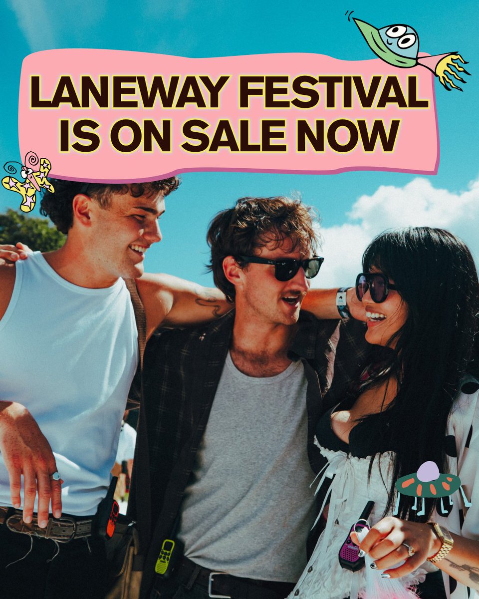 lanewayfestNZ's tweet photo. #Laneway2027 is officially on sale now to the public!
Buy tickets at the link in bio now 🛸 https://t.co/kOznaasyOP