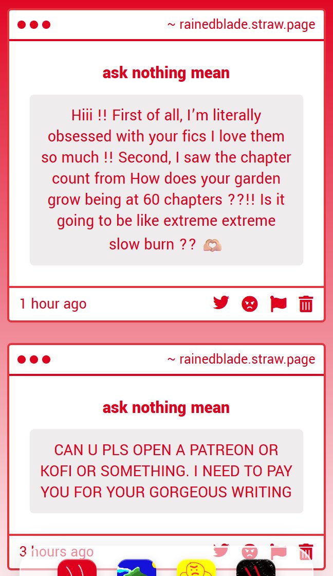 rainedblade's tweet photo. 1. i wouldnt say SUPER extreme but definitely still slow burn! i think people were confused because they were falling so fast but that doesnt mean theyll be getting together just yet hehe 
2. LMAO u flatter me!! https://t.co/ZyFIOWPrXn