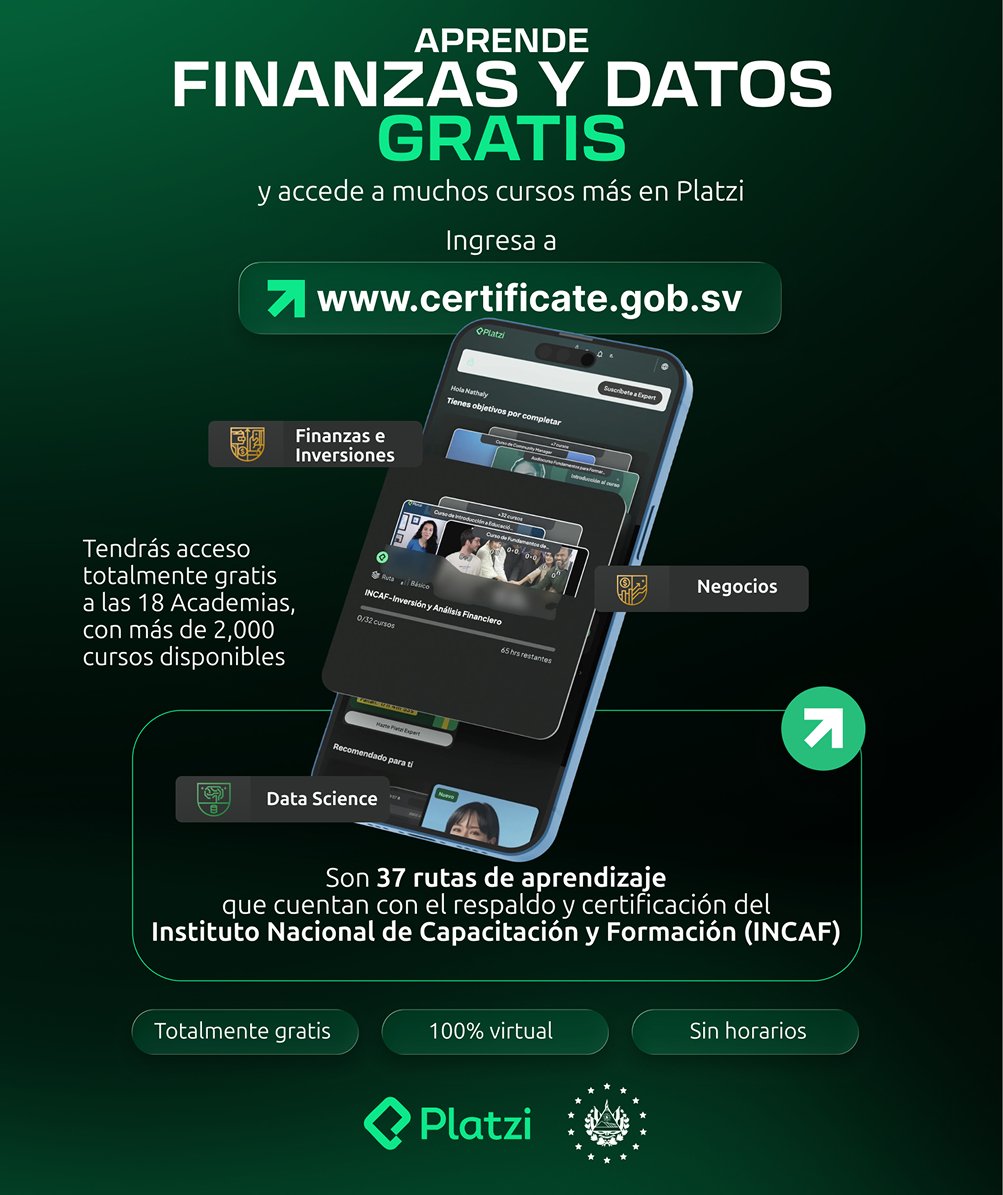esitgobsv's tweet photo. Aprende sobre finanzas, análisis de datos y herramientas tecnológicas con acceso gratuito a las rutas de aprendizaje de Platzi. Desarrolla nuevas competencias para impulsar tu crecimiento profesional 🚀

🔗 Ingresa a https://t.co/Vhqs6kmps7 y comienza a aprender hoy https://t.co/L02JMFji7y