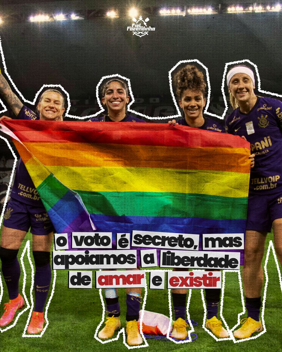 fielfazendinha's tweet photo. O Corinthians é o Time do Povo, e carregamos com orgulho o legado de luta da Democracia Corinthiana e o compromisso inegociável de combate a todas as formas de discriminação. 

No futebol feminino, foram 42 anos de luta por espaço e visibilidade após a proibição da modalidade em 1941, por uma lei que considerava essa prática esportiva incompatível com a natureza feminina. A proibição ainda possui reflexos negativos na modalidade, que mesmo após a regulamentação, ainda carece de patrocínio e incentivo. 

Votar com responsabilidade nessas eleições é também defender políticas públicas que valorizem e impulsionem o esporte feminino e ajudem a construir o futuro que sonhamos ver em campo, nas arquibancadas e nas ruas. É votar para que o futebol feminino possa continuar sendo o espaço acolhedor para pessoas LGBTQIA+ e que elas possam continuar existindo sem ter sua existência ameaçada. 

Nessas eleições, a Fiel Fazendinha não poderia deixar de lutar pelo que acredita, é e defende. Em um momento tão delicado com futuro incerto, precisamos lembrar do passado para não cometer os mesmos erros. Devemos lutar para defender a nossa democracia e não permitir que retirem nossos direitos, em especial dos grupos mais vulneráveis e marginalizados, que sempre são os primeiros a terem seus direitos revogados. Por isso, não devemos no calar com medo da oposição e devemos tomar partido. 

Dia 25 de outubro, vote 13 ⭐