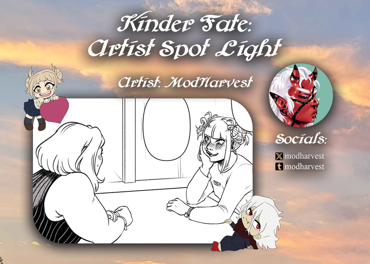vediseventsmha's tweet photo. Give it up for @ModHarvest and a sneak peak of their mini comic, featured in the LOV Kinder Fate zine!

Check out the full comic in the zine to find out what these two cuties are chatting about, link in bio 💜✨️

#LOV #MHA #tochako https://t.co/zeqGAxZgnv