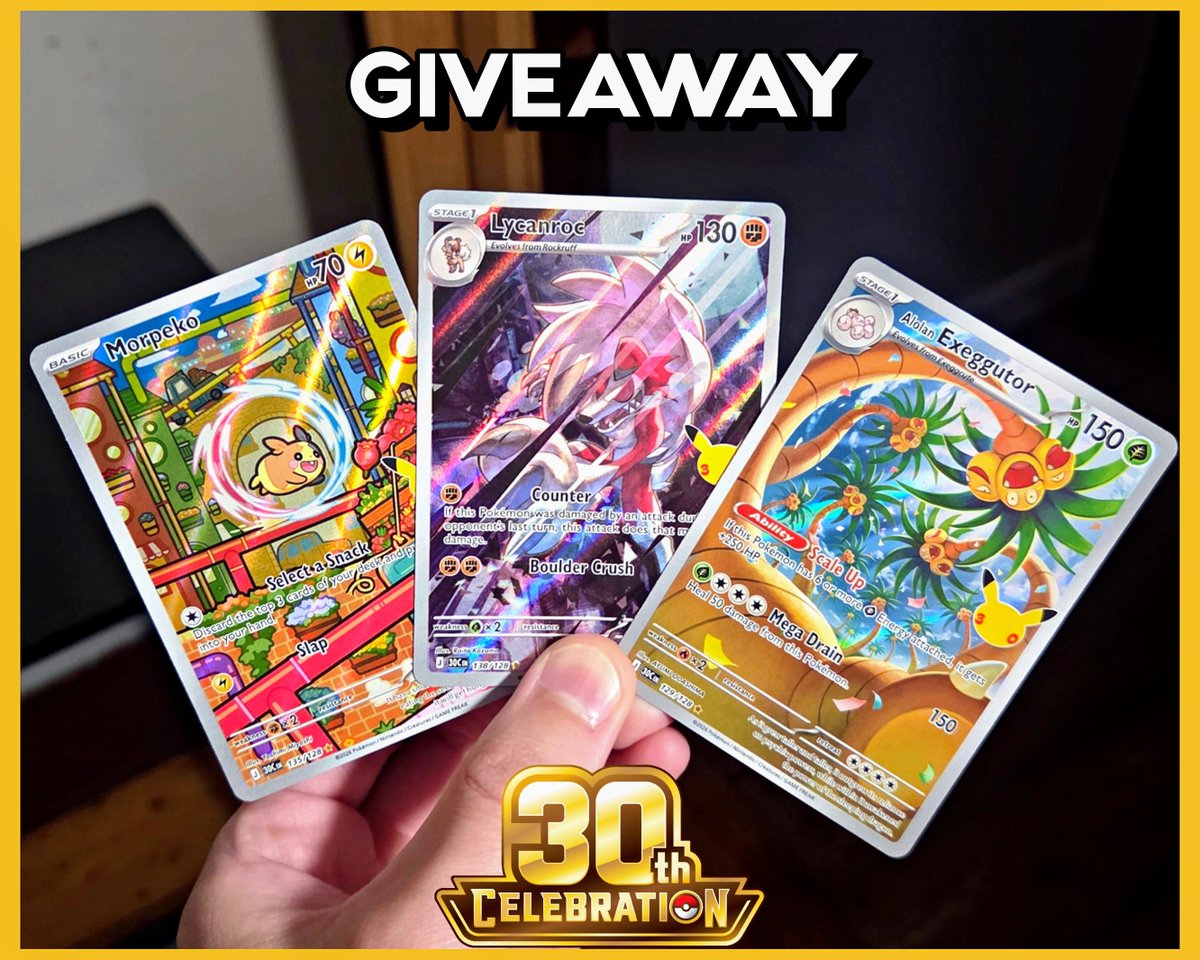CramboJohnny's tweet photo. 🎉 GIVEAWAY - 30th Celebration 🎉

☑️ LIKE + REPOST -to enter
☑️ TAG PPL -to give others opportunity

Ends 10/10  #pokemon https://t.co/gGBZY1SJbU