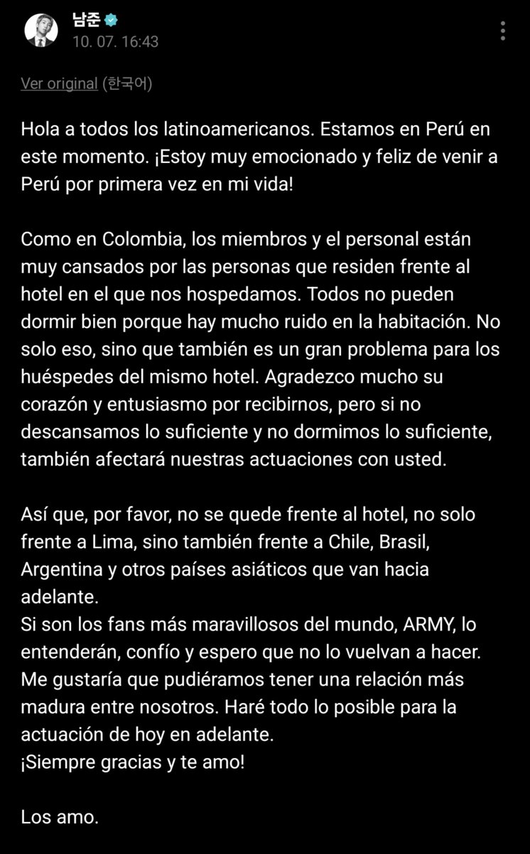 iuiu_bangtiny's tweet photo. NAMJOON, RM DE BTS, PIDE POR FAVOR PARA CON EL ACOSO A SUS HOTELES Y EN GENERAL HACIA ESPACIOS DE SU CALENDARIO PRIVADO.

HACEMOS UN LLAMADO A LA PRENSA IRRESPETUOSAA: CANAL N, RPP, AMOR Y FUEGO Y TODOS AQUELLOS QUE QUISIERON PASARSE DE VIVOS.

LO DICEN FUERTE Y CLARO. https://t.co/34eBh0F3uJ