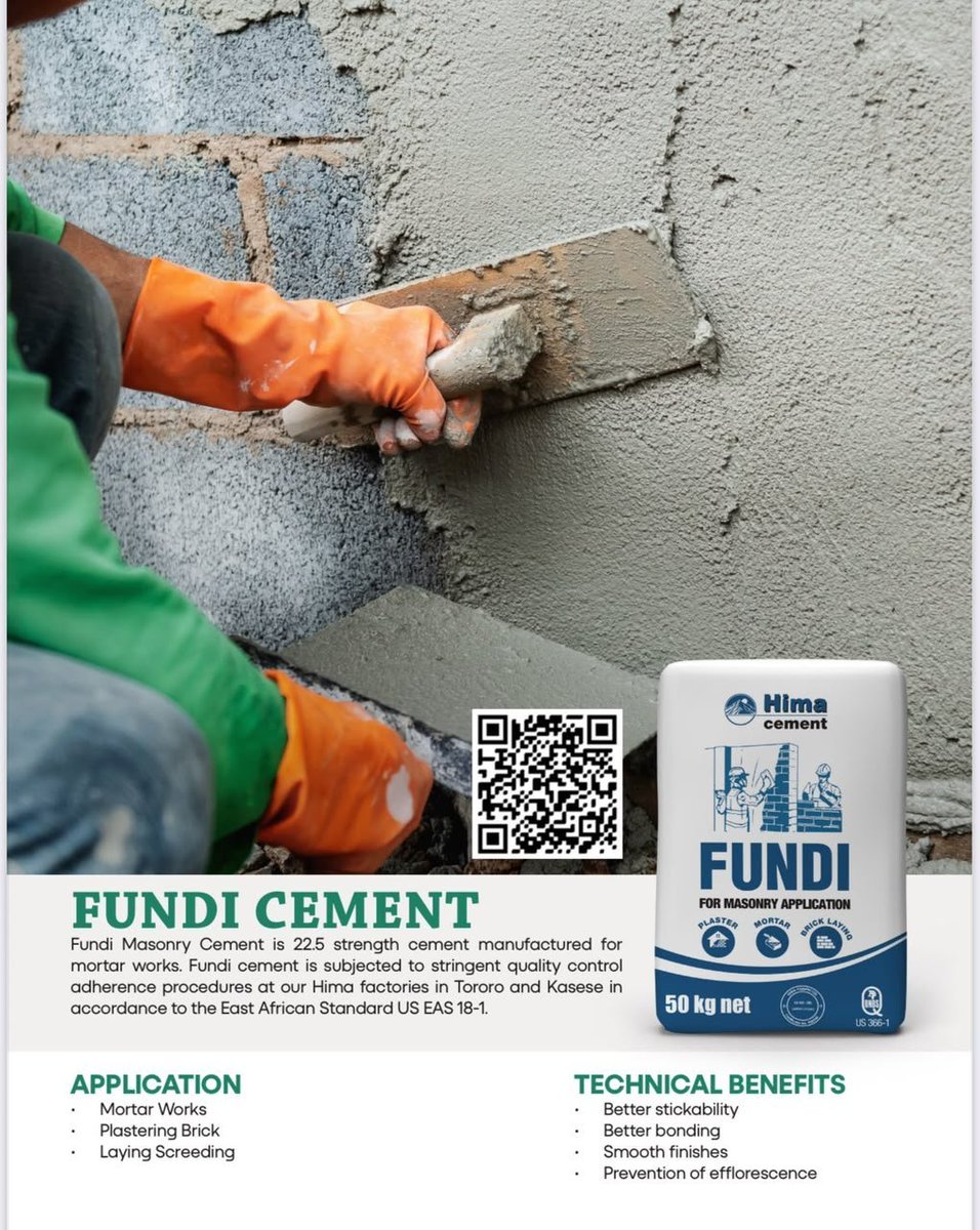 PulseTrendsUg's tweet photo. Every strong build starts with the right cement. FUNDI Cement delivers excellent stickability, reliable workability and a smooth finish,helping you achieve quality results on every project. FUNDI is made for builders who value dependable performance &amp; lasting quality. #HimaCement https://t.co/OFtrSB6wyh