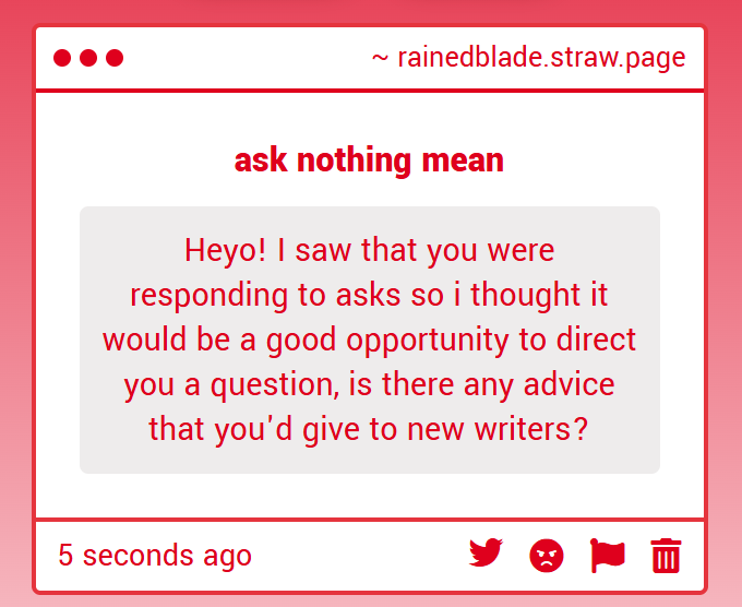 rainedblade's tweet photo. hello!!! sure, i can give a few tips: 
1. learn the rules and then learn what rules u can break in accordance to whats going on. proper grammar and spelling is the mark of any decent fic, but sometimes there are moments where the characters thoughts and dialogue can be https://t.co/X29YC559Qw