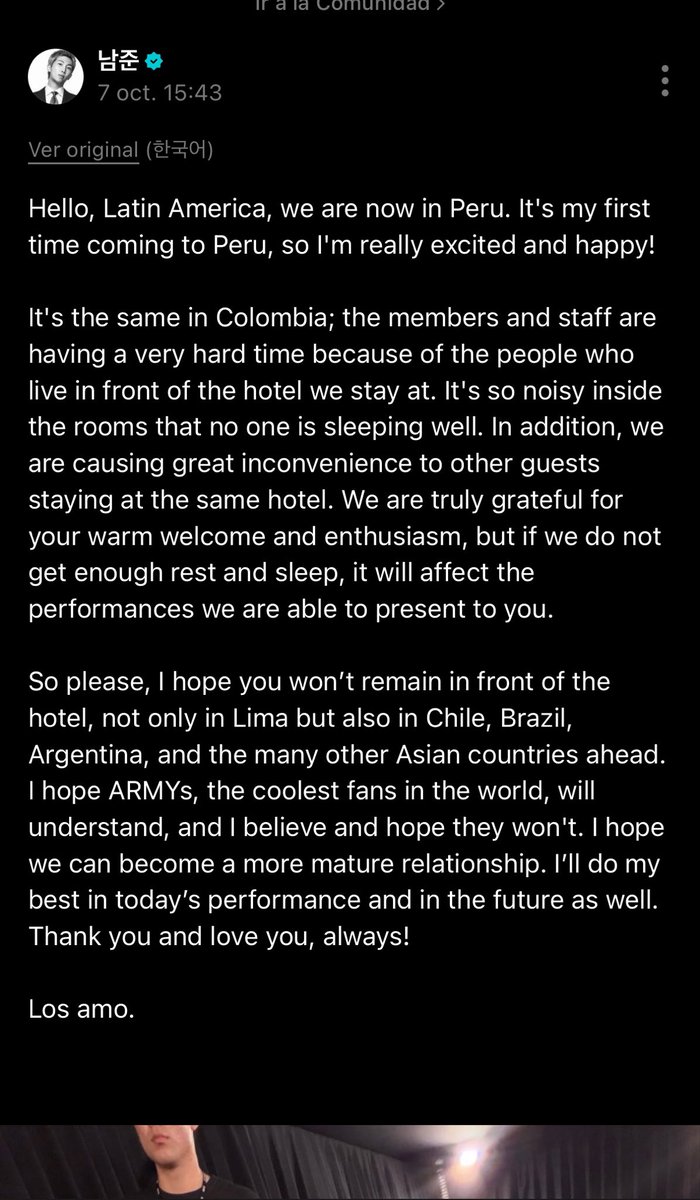 khltaekook's tweet photo. namjoon en weverse acerca de la gente afuera del hotel

se les dijo y se les volvió a repetir que por favor los respetaran, espero que con este comunicado la gente sea más consciente y los dejen descansar tranquilos https://t.co/meKzA0dGi6