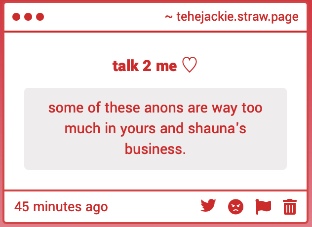 tehejackie's tweet photo. honestly yeah, like don't get me wrong! I love talking about shauna, but some of these can come off a little uh... invasive? she's the one better at using smart people words 😅 https://t.co/Uj5IHZnxzr
