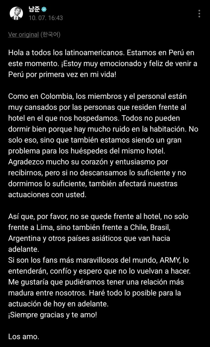 jiminievenus's tweet photo. NAMJOON ACABA DE POSTEAR EN WEVERSE, DEJEN DE IR AL HOTEL, ES INCÓMODO TANTO PARA ELLOS COMO LOS QUE RESIDEN ALLI POR LA BULLA.. https://t.co/wYGgVxBe1T