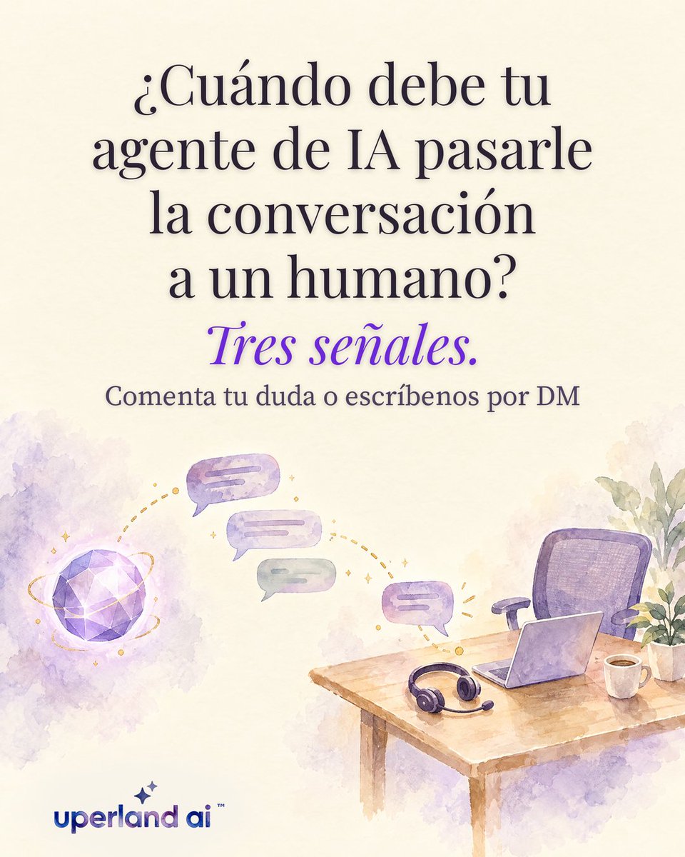 lsotoreyes's tweet photo. ¿Cuándo debe tu agente de IA pasarle la conversación a un humano? Tres señales.

Pide hablar con una persona, la pregunta sale de lo que sabe o el cliente está listo para decidir.

DM para demo de 15 min.

#UperlandAI #AgentesDeIA https://t.co/00TYDyKbkJ