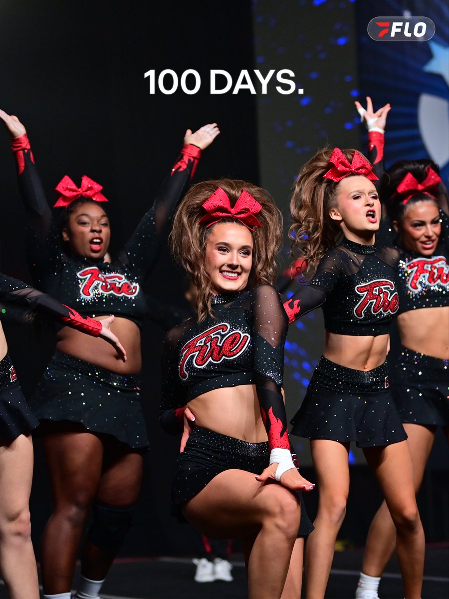 FloCheer's tweet photo. 1️⃣0️⃣0️⃣ Days! 

Only 100 more days until All Out Grand Nationals! Tag who you’re excited to take the floor with ⬇️ https://t.co/6nTZ0hJYU8
