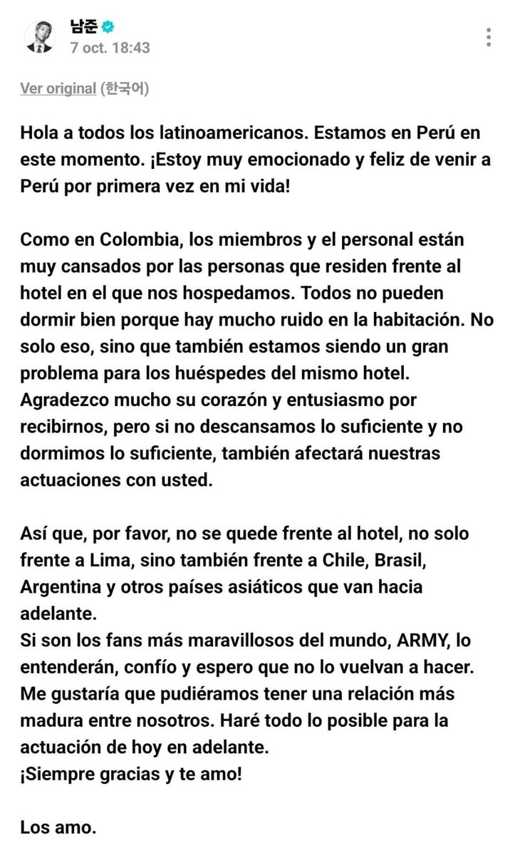 argmyprojects's tweet photo. ARMY LEER CON ATENCIÓN! 🚨

De cara a la llegada de BTS a Argentina, queremos pedirles algo fundamental: respeto.
Nam tuvo que pedir públicamente que se redujera el ruido en el hotel, ya que el staff y otros huéspedes no pueden descansar. 
No compartamos ni busquemos información sobre dónde están, dónde se hospedan, sus vuelos o sus movimientos. No vayamos a los hoteles ni convirtamos sus espacios de descanso en lugares de encuentro. 

Si realmente queremos recibirlos con amor, demostremos también que sabemos respetar sus límites. Depende de todos nosotros. 💜
