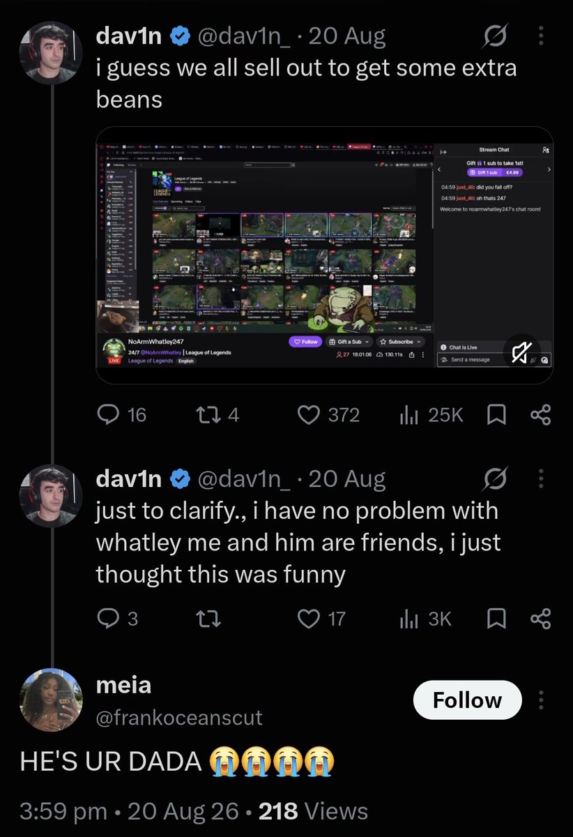 ilikeu4theimage's tweet photo. @frankoceanscut @jisuunaa weird because it looks like you only jumped on it because your favourite streamer dav1n did and now ur in every thread trying to run a campaign on him, I guess ingenuine individuals attract https://t.co/ZI6fgWHzGo