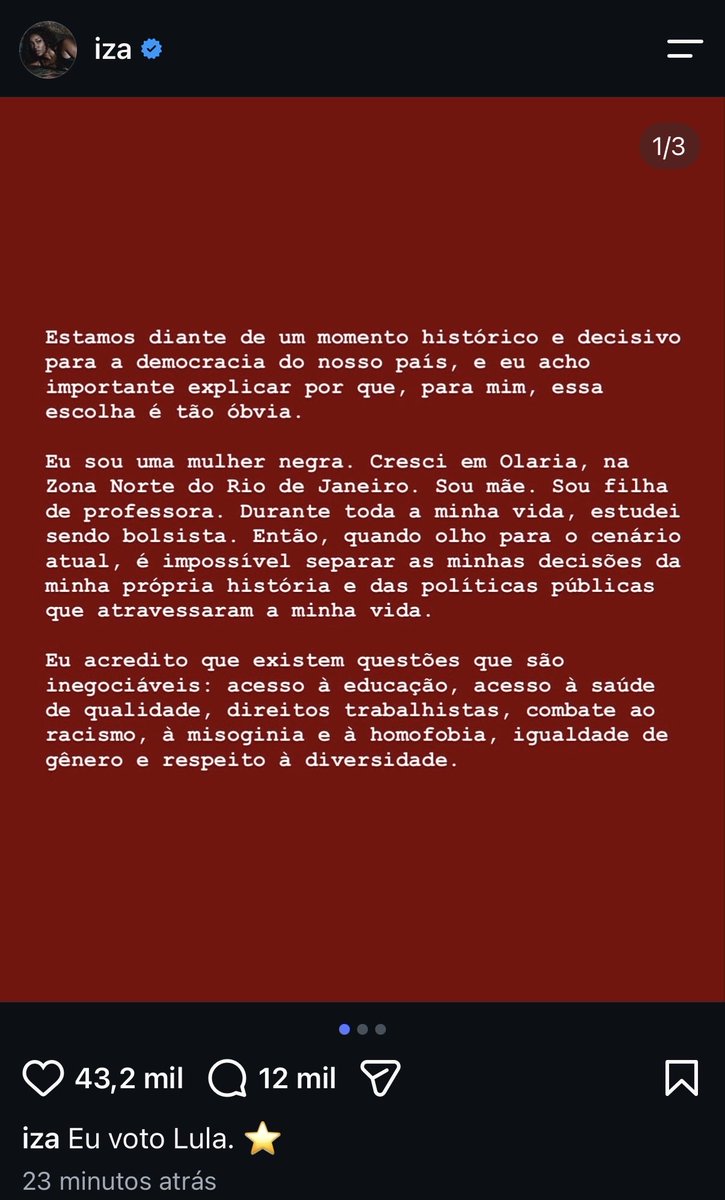 anittagolden's tweet photo. 🚨TALISMÃ! Iza declarou seu voto em LULA ♥️⭐️

Obrigado @IzaReal https://t.co/AzNk8lOnZZ