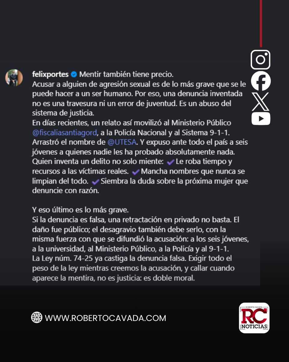 rcavada's tweet photo. Félix Portes pide consecuencias ante una denuncia falsa de agresión sexual
https://t.co/aaKzuxl9zG
#RobertoCavada #RCNoticias #FélixPortes #DenunciaFalsa #Consecuencias https://t.co/jTeEDOtS38