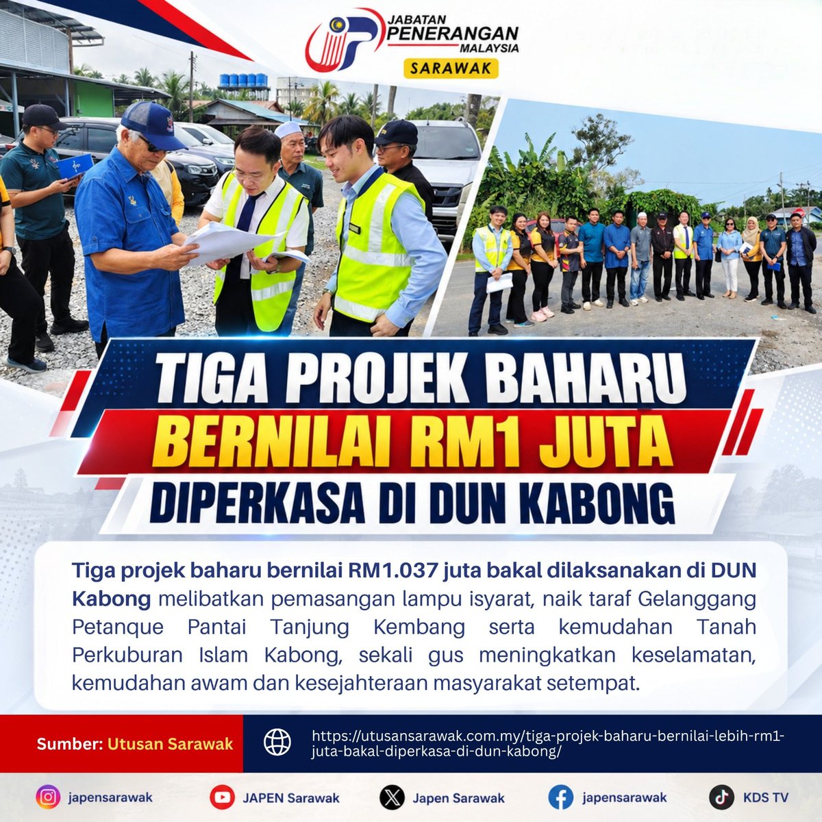 JapenSarawak's tweet photo. Salam &amp; Selamat pagi followers JAPEN Sarawak!✨

Tiga Projek Baharu Bernilai RM1 Juta Diperkasa di DUN Kabong

Sumber: Utusan Sarawak
https://t.co/VqwWVi4UBC

#JAPENSarawak https://t.co/2wcZ2OlmB7