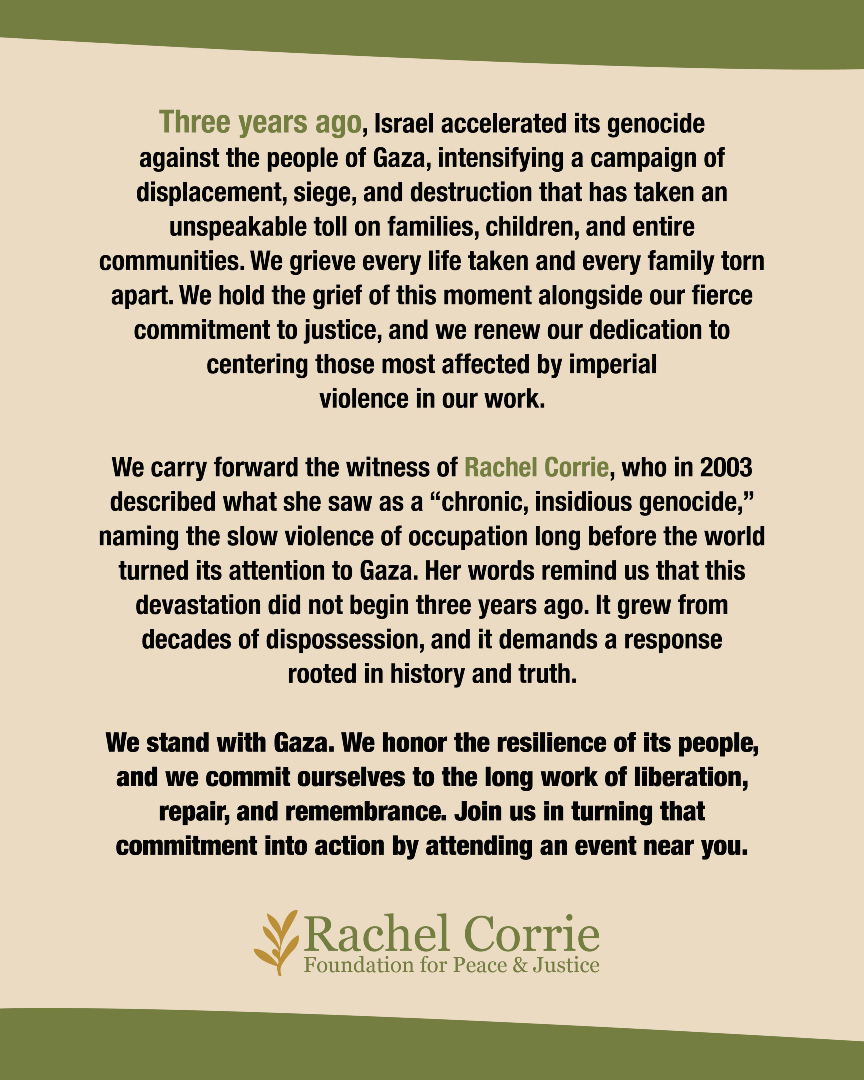 rcfoundation's tweet photo. We stand with Gaza. We honor the resilience of its people, and we commit ourselves to the long work of liberation, repair, and remembrance. Join us in turning that commitment into action by attending an event near you. https://t.co/NXzgPq9RKy