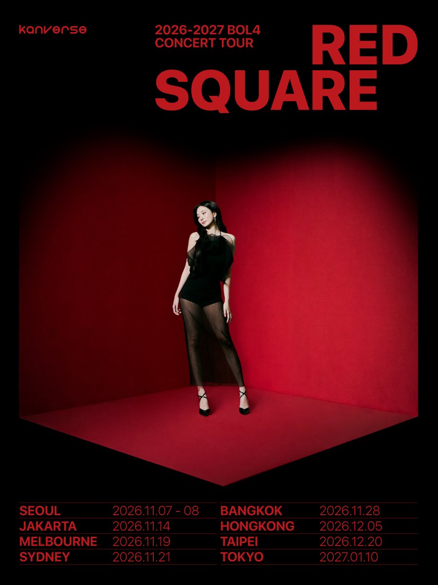 BOL4_Official's tweet photo. [Notice]
2026-2027 BOL4 CONCERT TOUR 〖Red Square〗
⠀
#SEOUL
📆 2026. 11. 07 (SAT) - 11. 08 (SUN)
📍 KINTEX
⠀
#JAKARTA
📆 2026. 11. 14 (SAT)
📍 BALAI SARBINI
⠀
#MELBOURNE
📆 2026. 11. 19 (THU)
📍 MAX WATTS

#볼빨간사춘기 #BOL4
#RedSquare #BOL4_RedSquare
#BOL4_CONCERT_TOUR https://t.co/v8fwqNRSMN