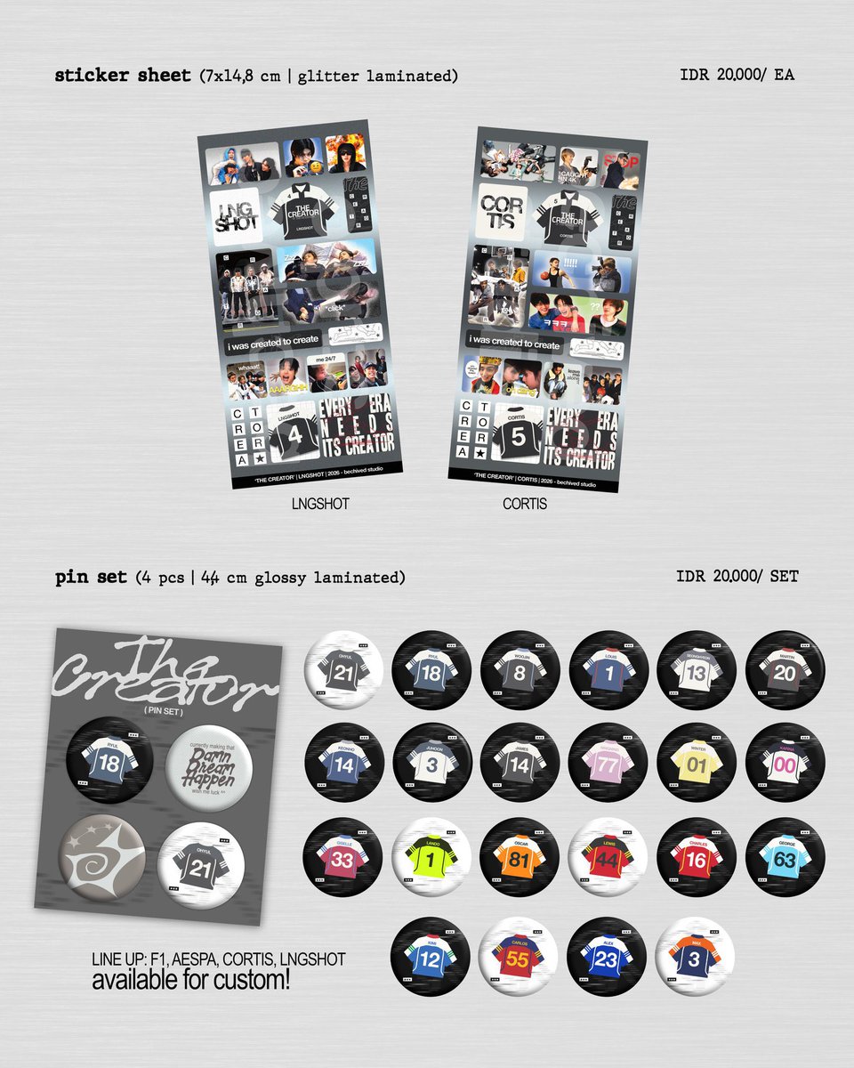 itsmingyoo's tweet photo. 🇮🇩 October Mail Preorder  @bechived_studio 

💰Price:
- sticker sheet RM7
- acrylic pin RM6 (1 piece ) // RM12 (3 pieces)
- keychain RM10
- pin set RM12
- metal card wallet RM15

groups : bts, f1, cortis, lngshot, aespa, boynextdoor, riize &amp; custom

https://t.co/pYx4XgIqb3 https://t.co/j5ROm1i4Kn