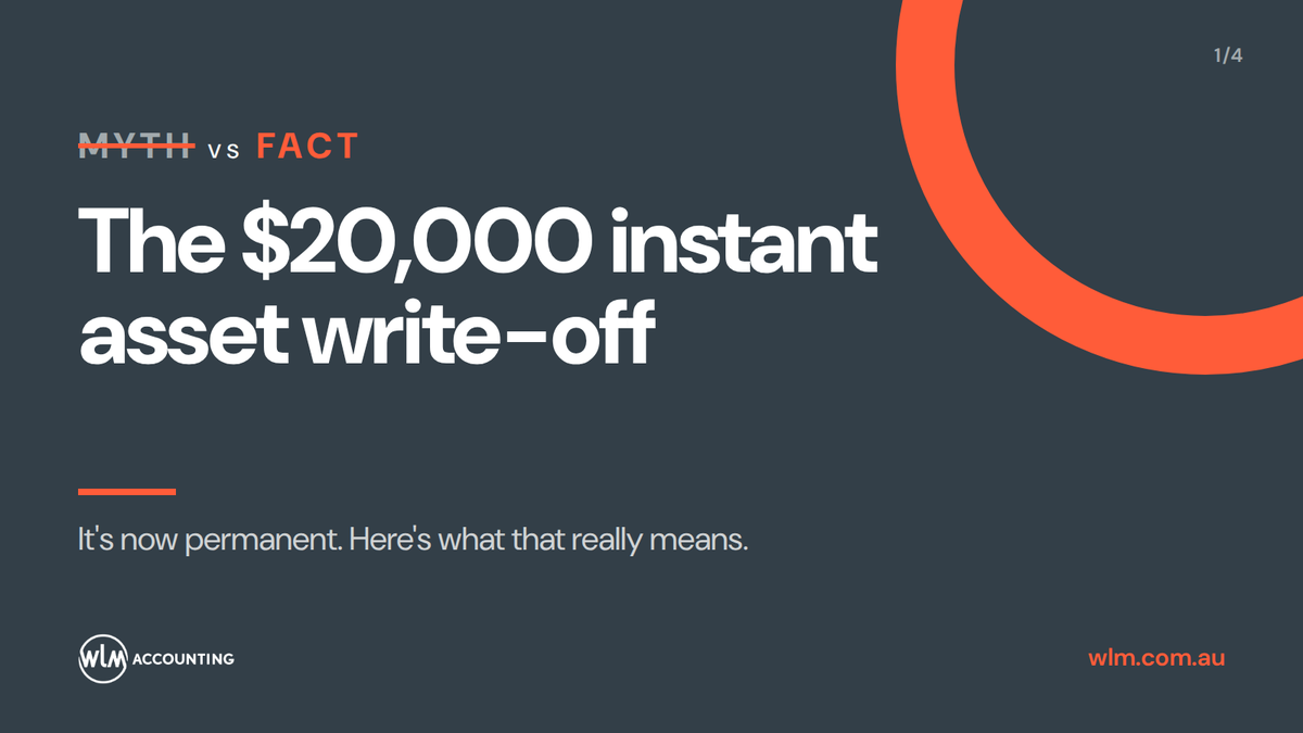 WLM_accounting's tweet photo. Turnover under $10m? Deduct eligible assets under $20k each, once used or installed ready for use. A deduction, not cash back.
https://t.co/kpfvJuS1HI
#InstantAssetWriteOff #WLMAccounting https://t.co/r1JXasXepY