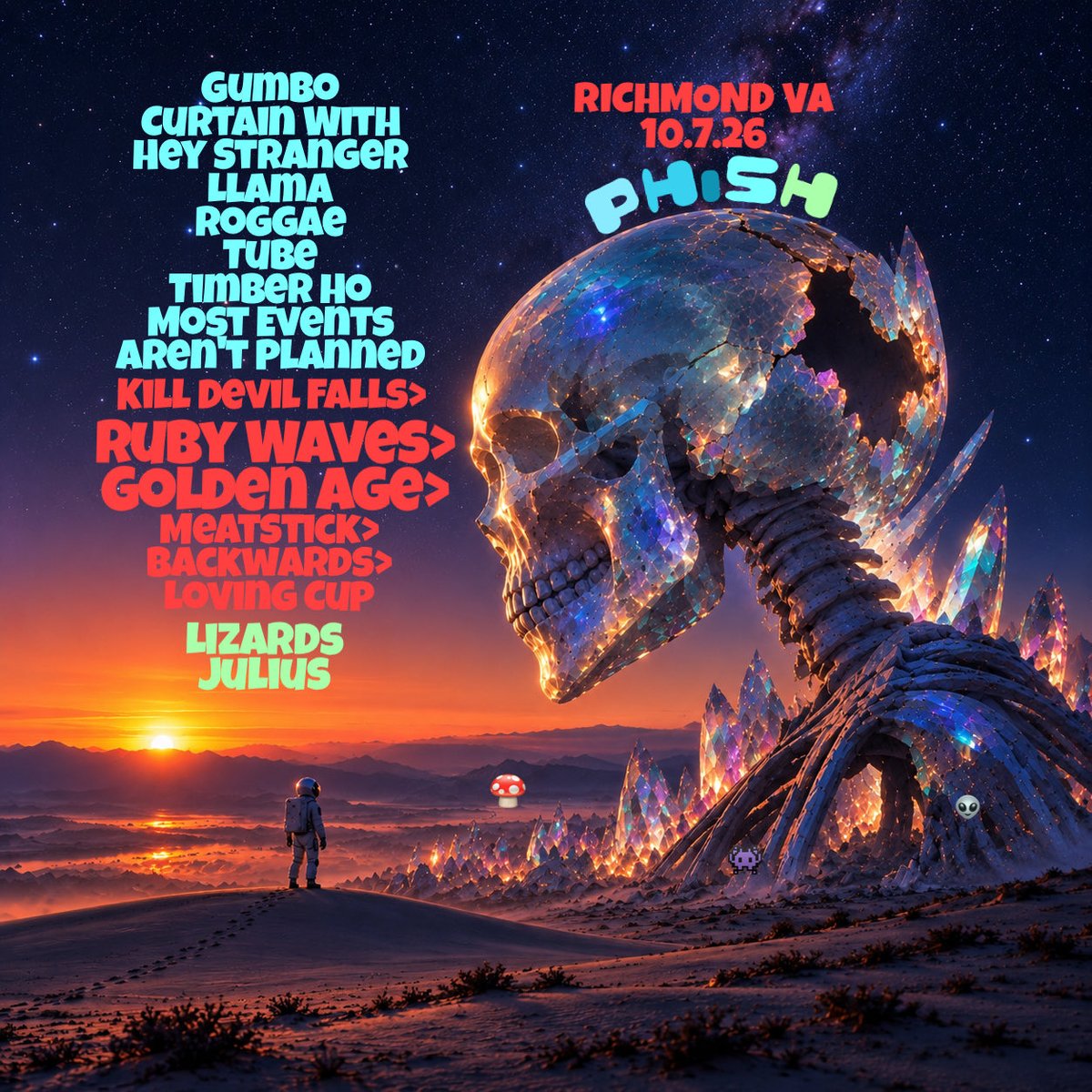 CoventryMusic's tweet photo. Setlist art 10.7.26 Richmond VA N2 #phish https://t.co/BcfWA2y4zS