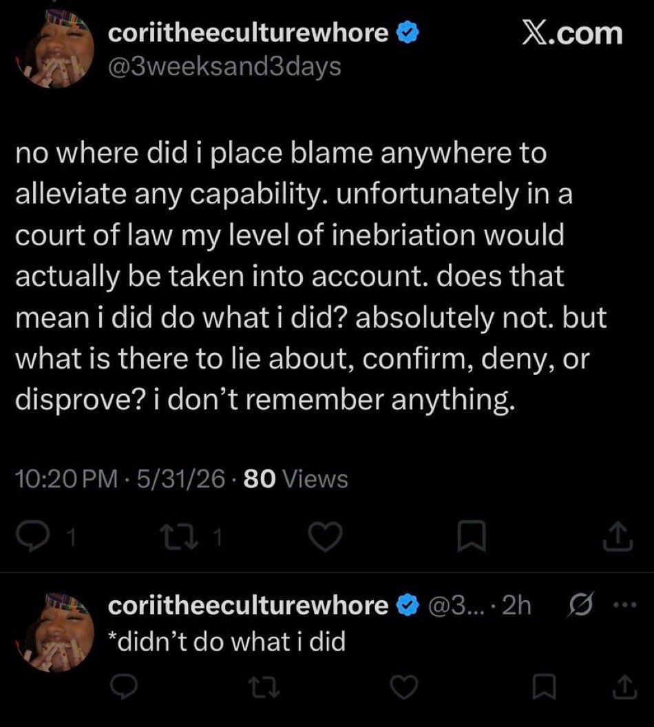 muttreloaded's tweet photo. Not to fulfill my own prophecy but 
@/3weeksand3days is a rapist! TLDR: Cori sexually assaulted me while drunk and has admitted it multiple times. They do not deserve a platform https://t.co/VdUOZoz2Fo