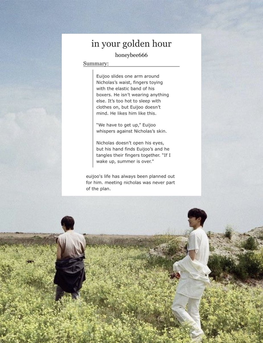 euilink's tweet photo. in your golden hour
→🍊🍓
→1/8, 6.9k
→university au, mutual pining, summer romance
→link in replies https://t.co/xnEG0cyBRH