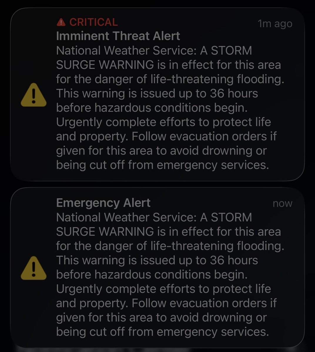 J_Rowland's tweet photo. @NWSNewOrleans I’m all for critical WEAs that alert me to immediate required action. But scaring me out of a deep sleep in the (almost) middle of the night for “36 hour preparedness” doesn’t seem like it quite meets the WEA threshold? https://t.co/l8XBrM25A6