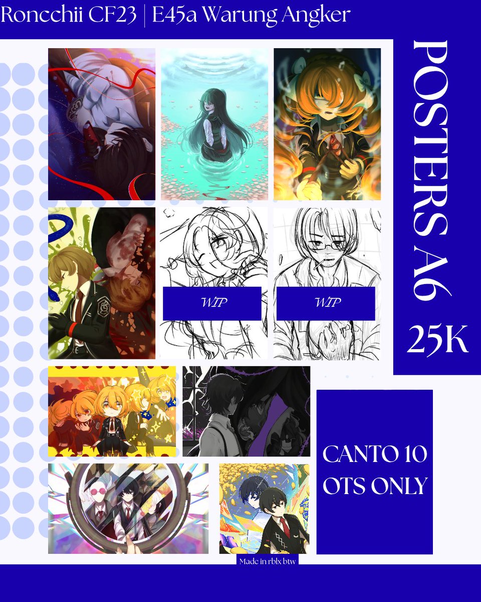 Roncchii's tweet photo. [💙&amp;🔁 Are Appreciated!]

Opening 2nd Batch for posters added!

Booth: Warung Angker (E45a)
📆: DL 18th Oct (!!! Keychain until 13th Oct only !!!)
Fandom: Mainly Limbus Company, OC

Mail+Pre-Order Link Below!
#cf23 #comifuro23 https://t.co/aeI3yE9AtL