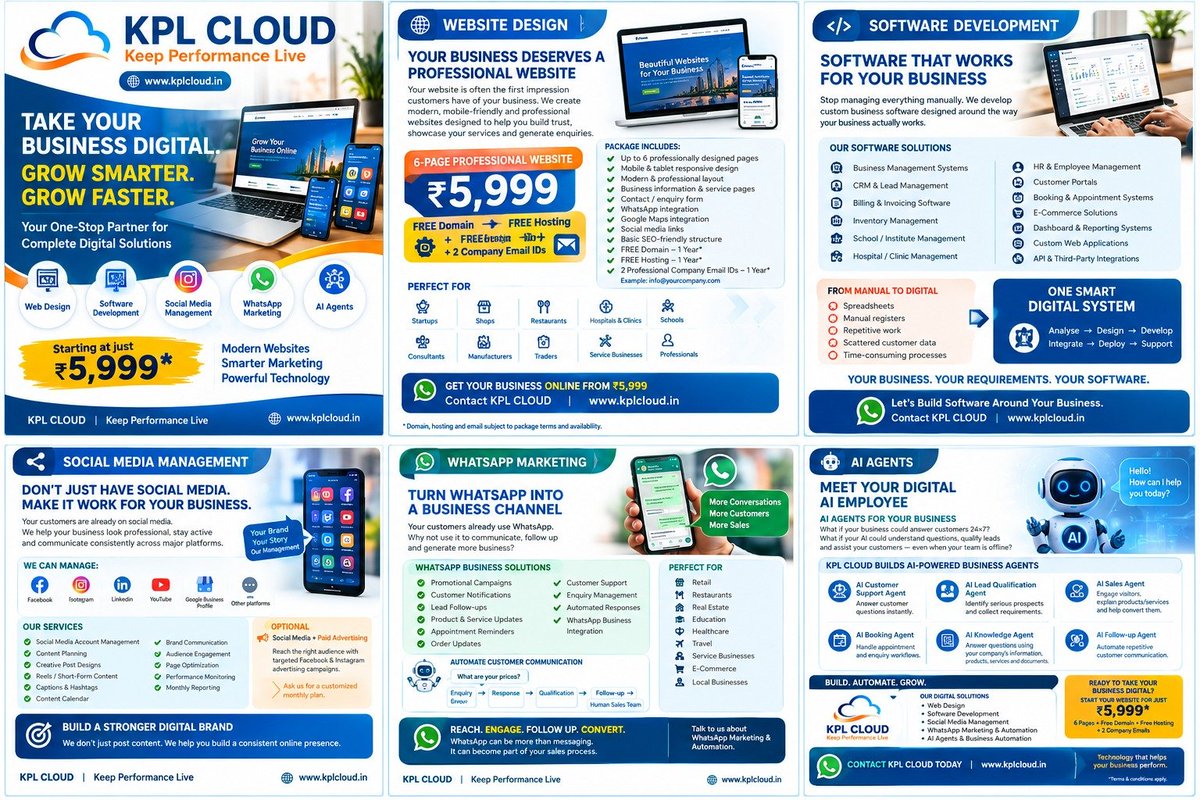 kplinfotech's tweet photo. Take your business digital with KPL CLOUD™
Website Design | Software Development | Social Media | WhatsApp Marketing | AI Agents
KPL CLOUD™ — Keep Performance Live
🌐 https://t.co/jY8m5WzzjN
#KPLCLOUD #DigitalBusiness #WebDesign #SoftwareDevelopme https://t.co/1T32ccNofl
