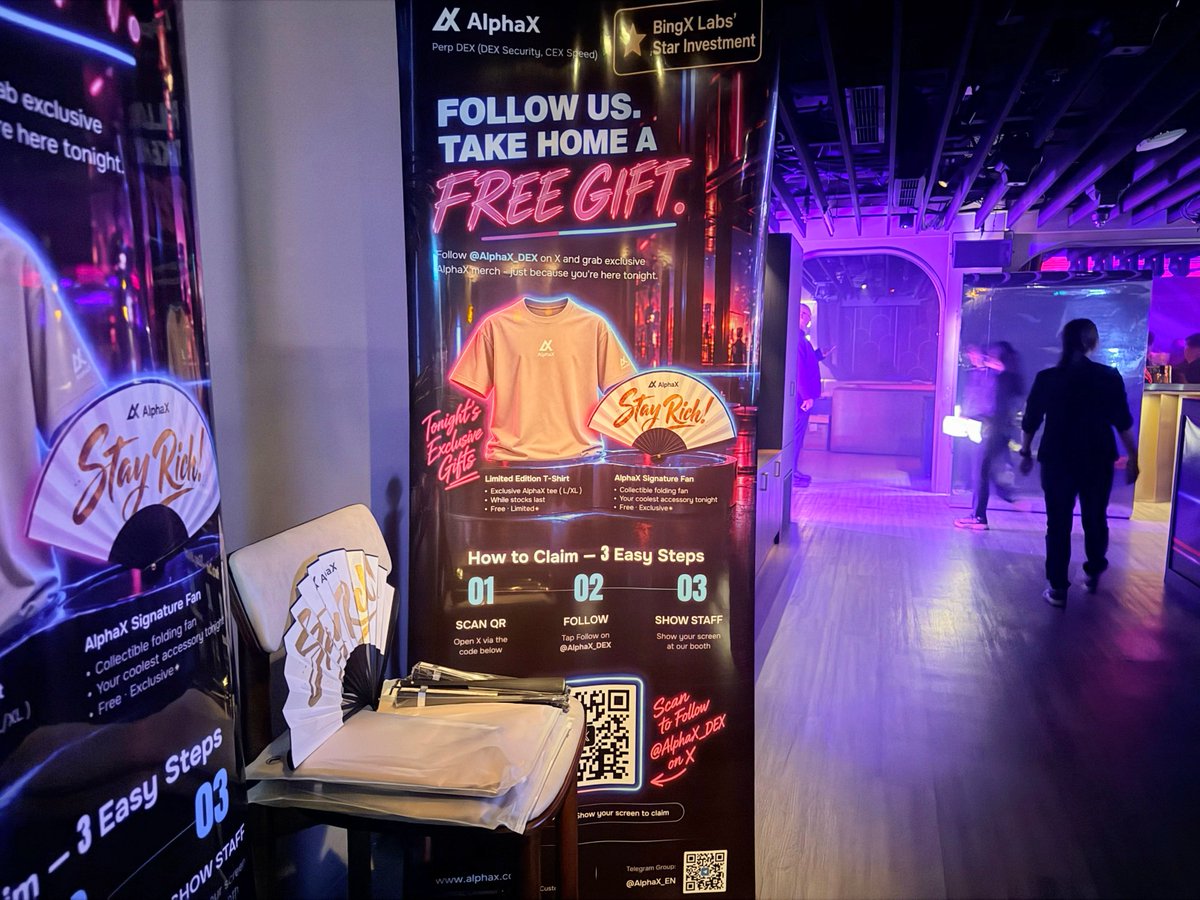 AlphaX_DEX's tweet photo. 🎉 Thank you to everyone who came to the after party last night!

Hope you enjoyed the gifts, the drinks, and the DJ. 🎁🍸🎶

We're back at the booth in the main venue today — if you're passing by, come say hi! 👋 https://t.co/ajWxQ1hvem