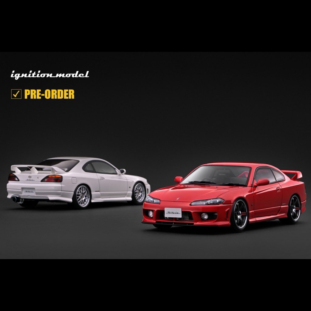 ignitionmodel's tweet photo. 新規型の1/18スケール「Silvia spec R (S15)」×３カラーのご予約をスタートしました。 「シルビア スペックR（S15型)」は1999年に登場した日産の最終型FRスポーツカーです。シリーズ最強の250馬力を誇る2.0Lターボエンジンと6速マニュアルトランスミッションを搭載するなど特徴的なモデルです。 https://t.co/Whtc7Kech2