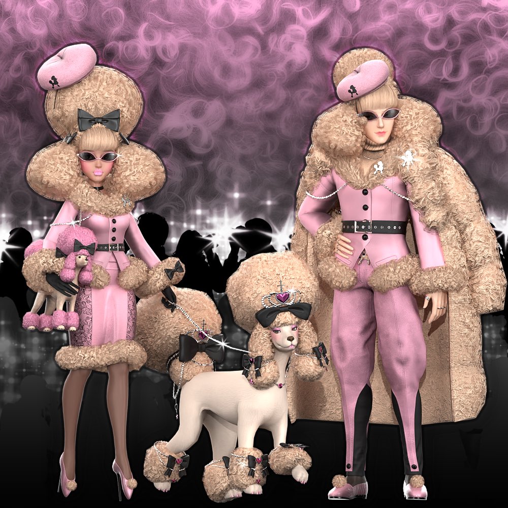 TokyoPeaxh's tweet photo. Can I say I’m proud to be the concept artist of the poodle dog I was so bored that day I concepted the dog and was like it would be such a cute fun feature in the game 

I’m really proud of how this bundle turned out toxi concepted the clothes as always it looks amazing! https://t.co/HMjleZdf7r