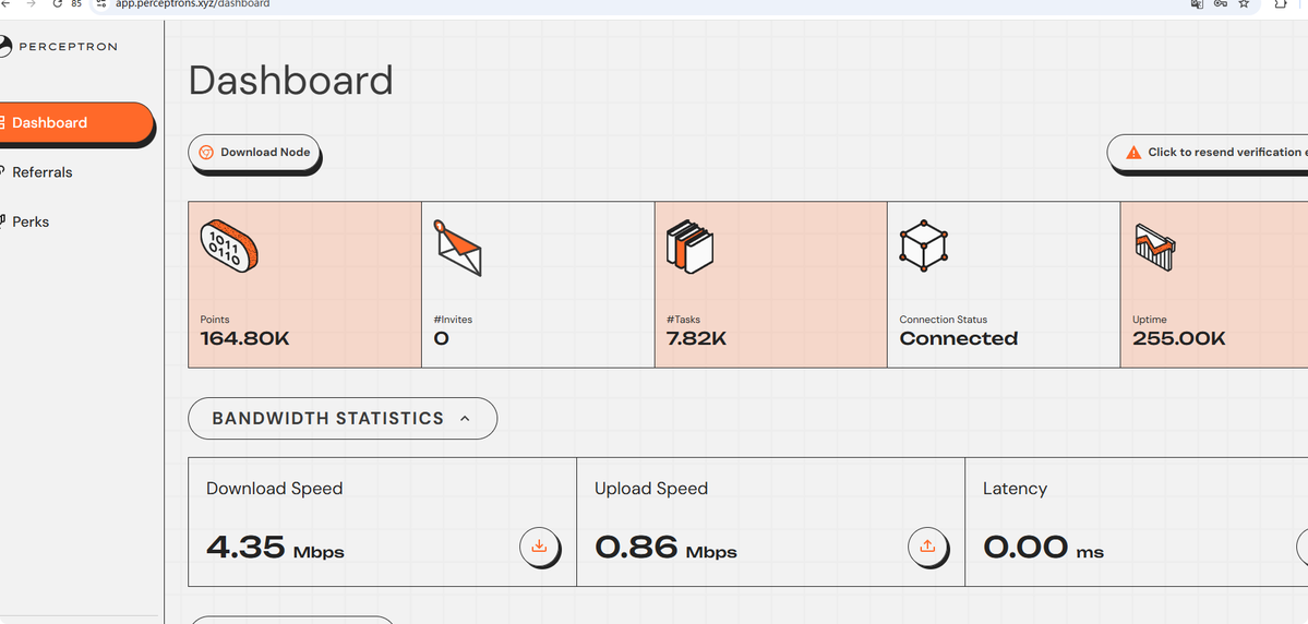MichaelSirvent's tweet photo. Tracking daily points &amp; bandwidth on Perceptron dashboard. Participate in decentralized AI with zero cost @PerceptronNTWK #NodeAndProud https://t.co/RbJnO2iEC1