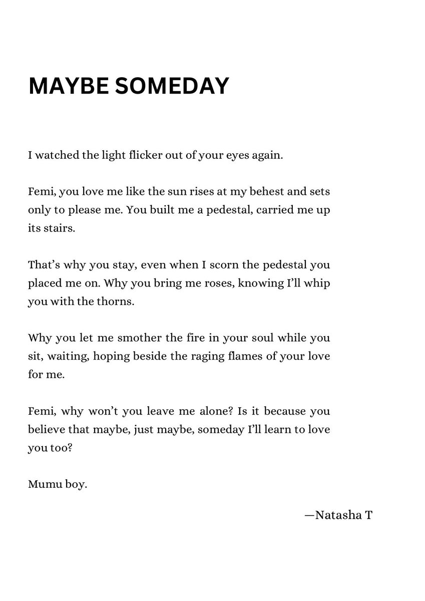 JN_Chukwudi's tweet photo. And for DAY 6 of the OCTOBER-VERSE, let's look at @Ariathedoll 's a humorous free-verse poem about unrequited love, emotional power and romantic persistence.
I think this might be a personal favourite 😂 https://t.co/BmgLg54gI8