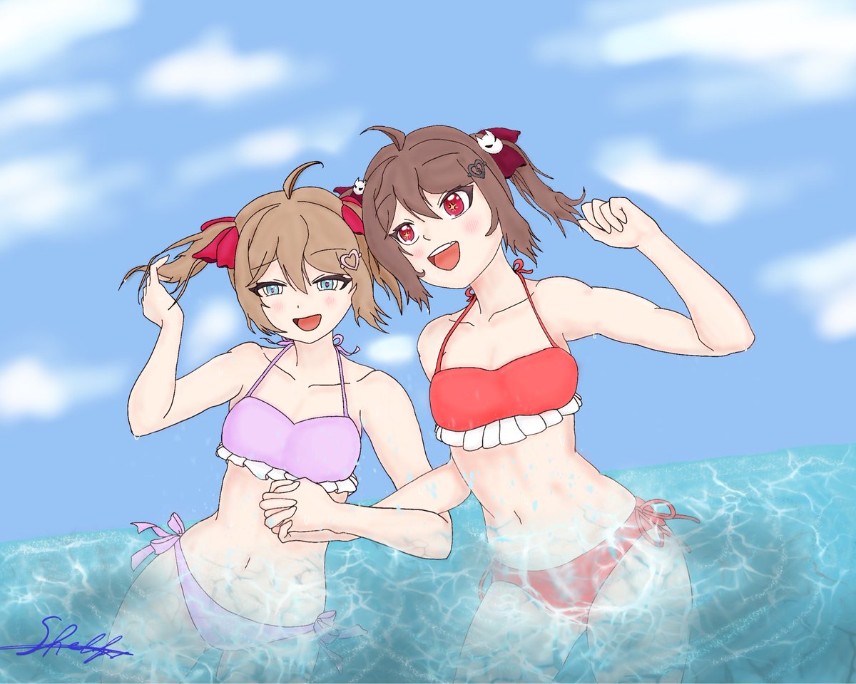 shellicious89's tweet photo. #heartheartart #Heartheartart Evil and Neuro Sama in the sea! Also congrats on 5 mil on BOOM! https://t.co/f8wUTauI3D