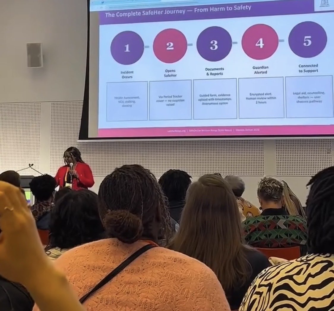 SafeonlineK's tweet photo. Our Founder, @LilianOlivia5 led a #SafeHer awareness session, taking participants through the complete SafeHer journey, from harm to safety. Download our app here:
(https:/safeherkenya.org/)
#SafeHer #TFGBV #SafetyByDesign #OnlineSafety #SOWKenya #EndGBV https://t.co/NiS1vPgsDC