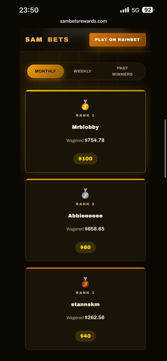 Sam_betss's tweet photo. 🏆 $100 WEEKLY leaderboard
💰 $250 MONTHLY leaderboard
🎁 Stream + discord Giveaways

SIGN UP NOW 👇
🌐 https://t.co/kV5YmnRSOO

Get in the Discord 👇
💬 https://t.co/NDxCkjGqeL

🎰 Rainbet code: SAMBETS1

The spots are up for grabs right now! Rewards are only going to get bigger https://t.co/fxgu84iGa5