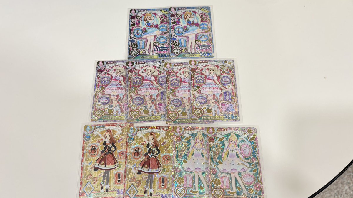 rumigame's tweet photo. アイカツ！アンコール
24000円使った排出結果
うーんパラレル12種自引きは無理いいいいいいいいいいい

1番欲しかったあかりちゃんのオデットスワン出なかったけど撤退、、、
皆さんも推しのパラ目指して楽しんでください😇 https://t.co/noZz4j9EAl