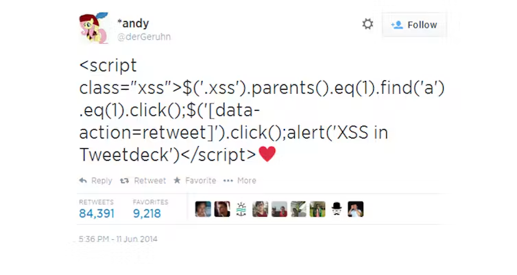 mdisec's tweet photo. just had a flashback to 12 years ago.

anyone remember the first ever wormable tweet ? due to Unicode rendering logic at tweetdeck frontend. https://t.co/WXskpfAmQu
