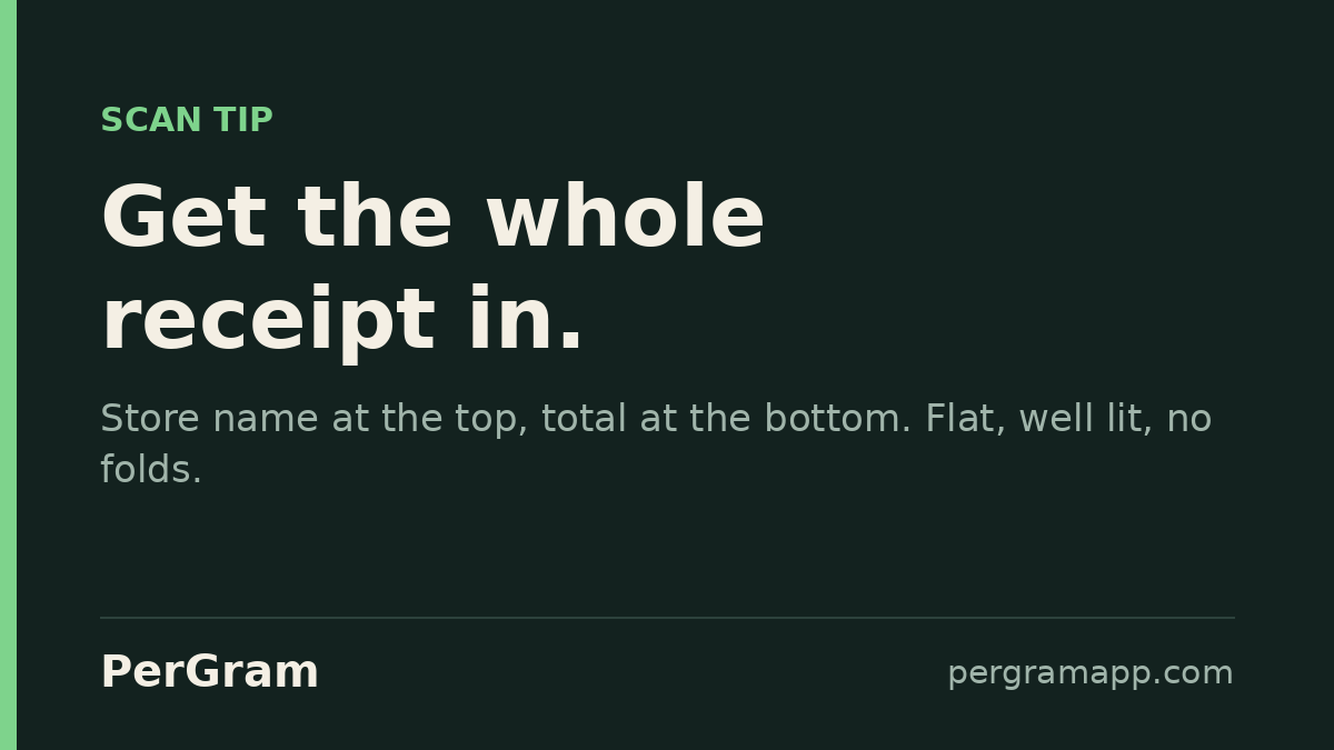 pergramapp's tweet photo. Scan tip: get the whole receipt in the photo, from the store name at the top to the total at the bottom.

Flat, well lit, no folds. Clear receipts go through first time.

#B3TR #VeBetterDAO https://t.co/AnNWB6DxCB