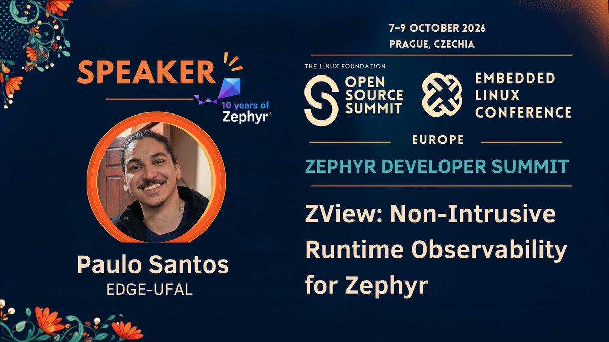 ZephyrIoT's tweet photo. Join Paulo Santos of EDGE-UFAL at the Zephyr Developer Summit in Prague to explore ZView: live runtime insights using a debug probe via SWD, without instrumentation, halting, or extra pins. https://t.co/ialv5mUclh https://t.co/Cpt9gdI2vr