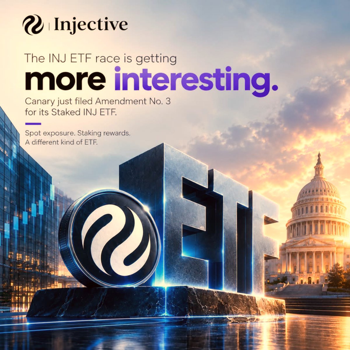 Troytes2's tweet photo. GM guys, I've got some news on injective.

Canary just filed Amendment No. 3 for its Staked $INJ ETF.

The proposal isn't just for spot INJ.

It would also stake the fund's holdings, targeting at least 90% participation in staking.
@injective 

A thread 🧵 https://t.co/K7LPqFASuh
