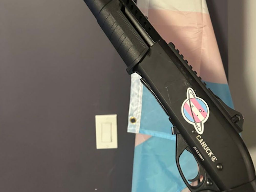 nationalpost's tweet photo. Tumbler Ridge killer decorated guns with transgender flag, chose ‘cute’ outfit for mass murder https://t.co/SvKlxdPc7j https://t.co/rGUOo3f33V