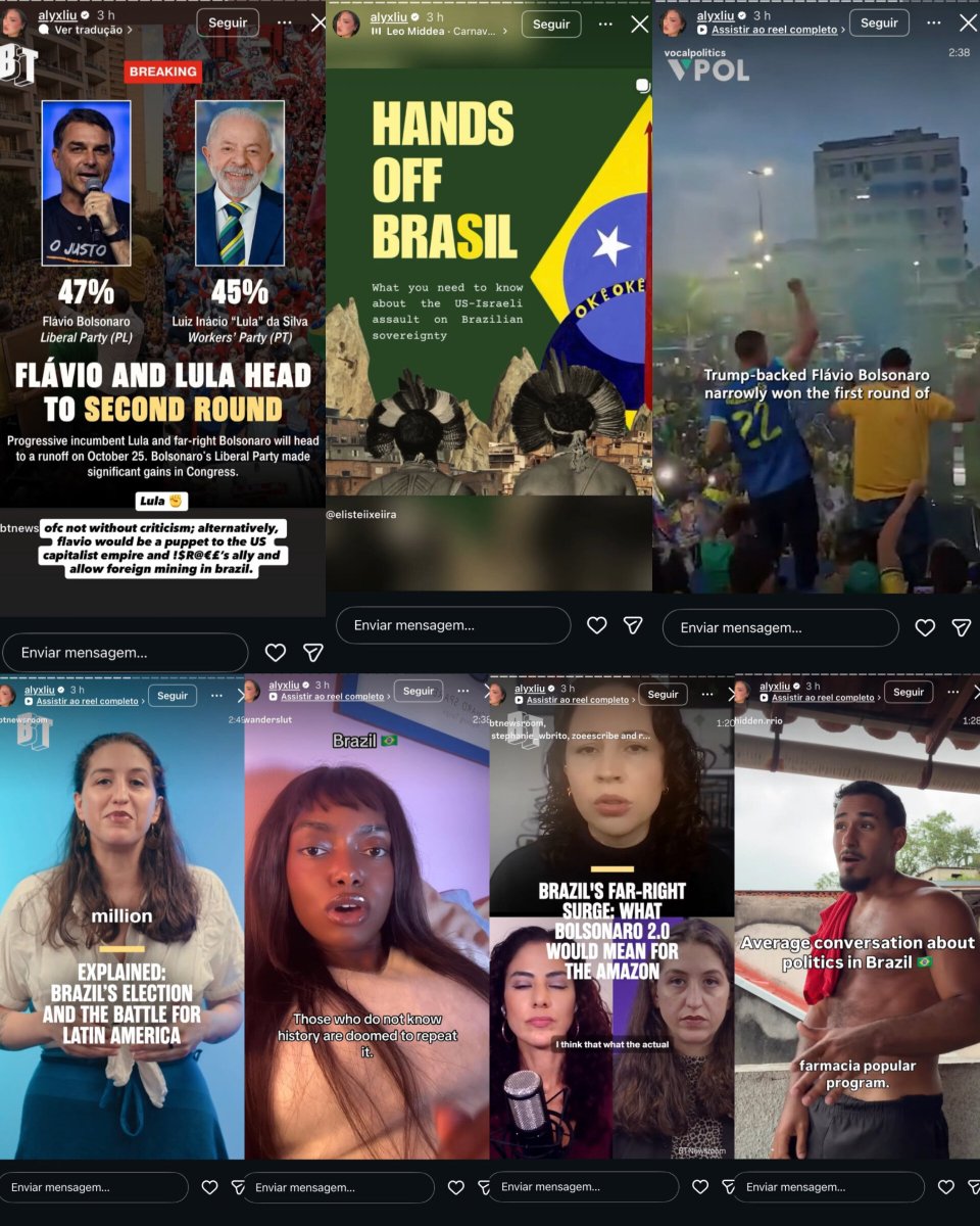 accessarianabr's tweet photo. 🚨 Alyx Liu, cabeleireira e amiga de Ariana Grande, compartilhou diversos stories sobre Lula e Flávio Bolsonaro e a repercussão envolvendo a política no Brasil.

O conteúdo acabou chegando até ela e sendo compartilhado em seus próprios stories, mostrando que a movimentação dos fãs brasileiros está alcançando pessoas de fora do país. 🇧🇷