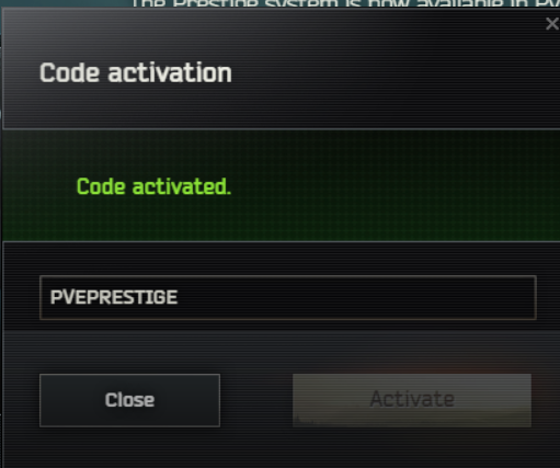 VeryBadSCAVR's tweet photo. New Promocode

PVEPRESTIGE

Looks like PVE only.

Also, for the guys who missed earlier codes, here they are.

INVEN | YYSTV | POLYGON | AUTOMATON | SBEUKOMAR | SCAVYBOI | GOONSQUAD | LIGHTSOUT | PAY2WIN | ELVISVISTA | GAMESPARK | PCGAMESN | PROMOCODE | https://t.co/Xr6zOBuNAb