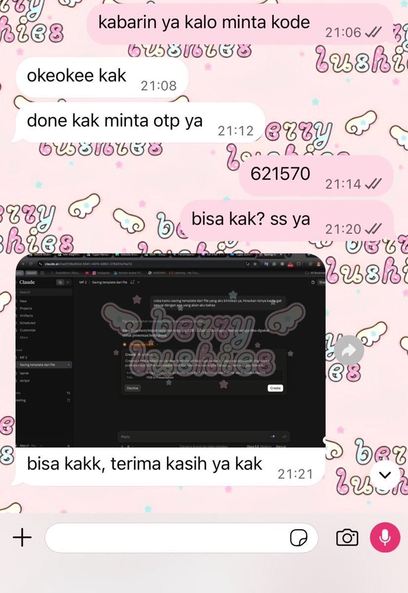 siclse's tweet photo. HAAI AKU READY CLAUDE KLAUDE AI PRO SIAP KIRIM OTP SATSETT🎀🍥🩷

— SHARING (4 USER)
1 вυlαn 165k 

— PRIVATE
1 вυlαn 385k

🍮 ˖ https://t.co/l8ODHQcY0e https://t.co/wfwIy1t3CV