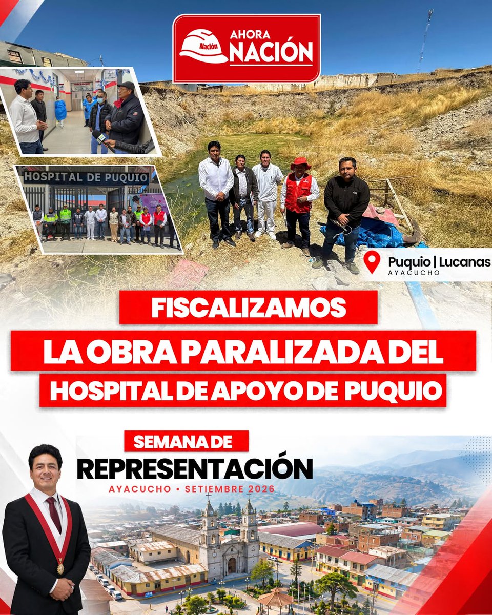 FreshmanBuitron's tweet photo. 🏥 Fiscalizamos la obra paralizada del Hospital de Apoyo de Puquio, Lucanas: 18 meses detenida y con napa freática a 6 metros. Solo 25 médicos y equipos de más de nueve años. Pedimos documentación y gestionaremos ante MINSA. #Puquio

📅 26 de septiembre de 2026 https://t.co/jILnaFP8kz