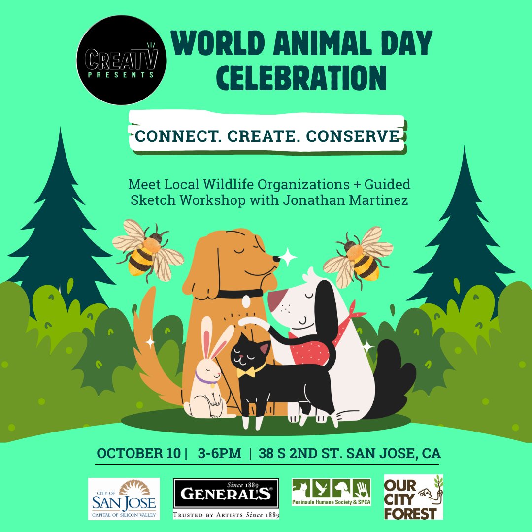 creatvsj's tweet photo. Celebrate World Animal Day with CreaTV!
Join us to celebrate local wildlife, conservation, creativity, and community!
Meet local organizations working to protect and preserve the wildlife around us.
Meet. Learn. Create. RSVP -> https://t.co/BPX9j3LnFl
October 10, 3-6 PM https://t.co/wl24sCSRt5