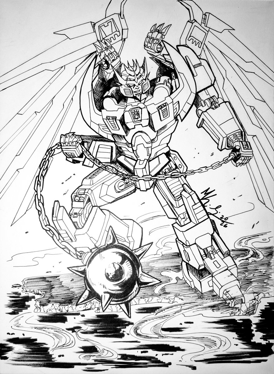 CaininKole's tweet photo. Deathsaurus Inks 👑
O might Emperor of Destruction.
A lot of this was experimental hatching and playing around with environment. I envisioned that he's on a rock shelf floating atop a river of slag, like a smelting pool.
#transformers #maccadam #mtmte https://t.co/hasTL9lYpF